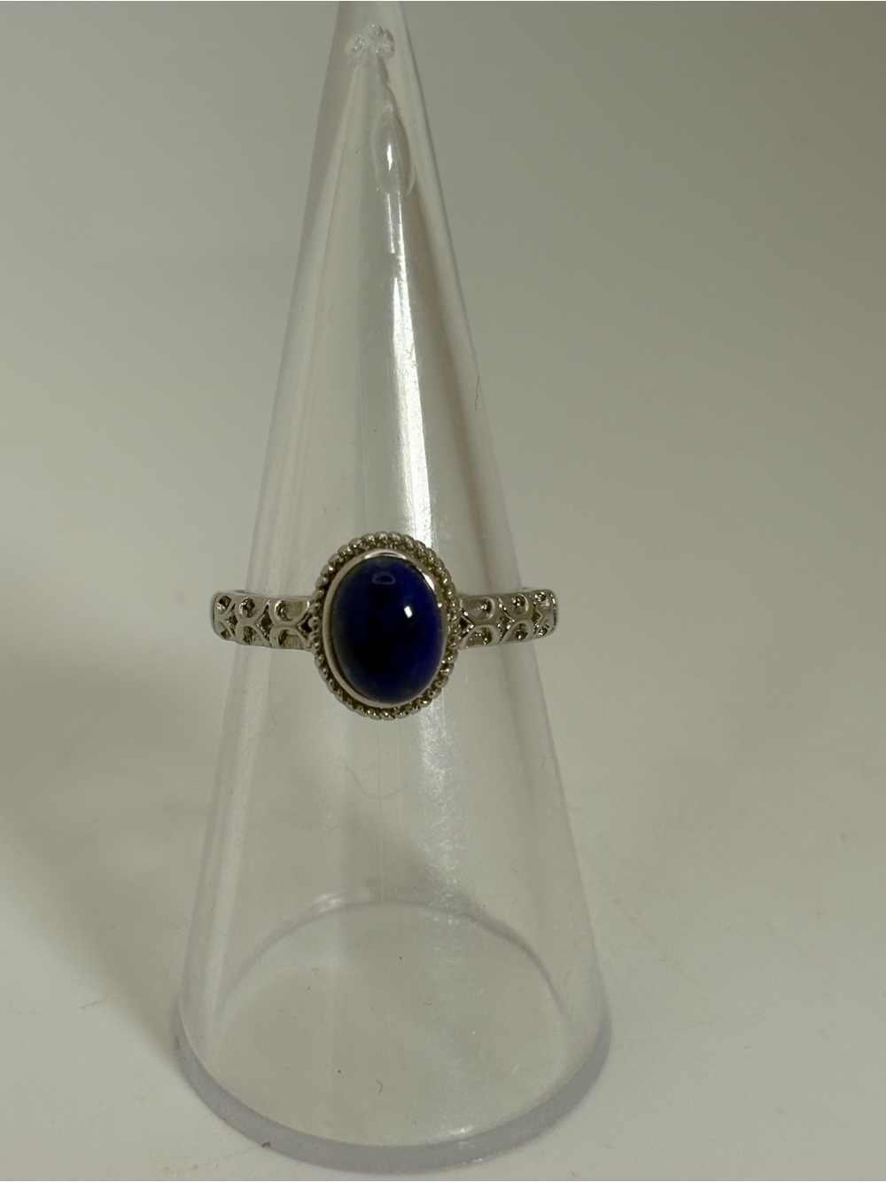 NEW Adjustable Blue Cabochon Silver Tone Filigree Ring